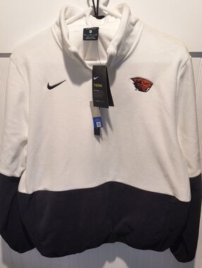 Nike White and Black Therma Colorblock Half-Zip Pullover with Team Patch